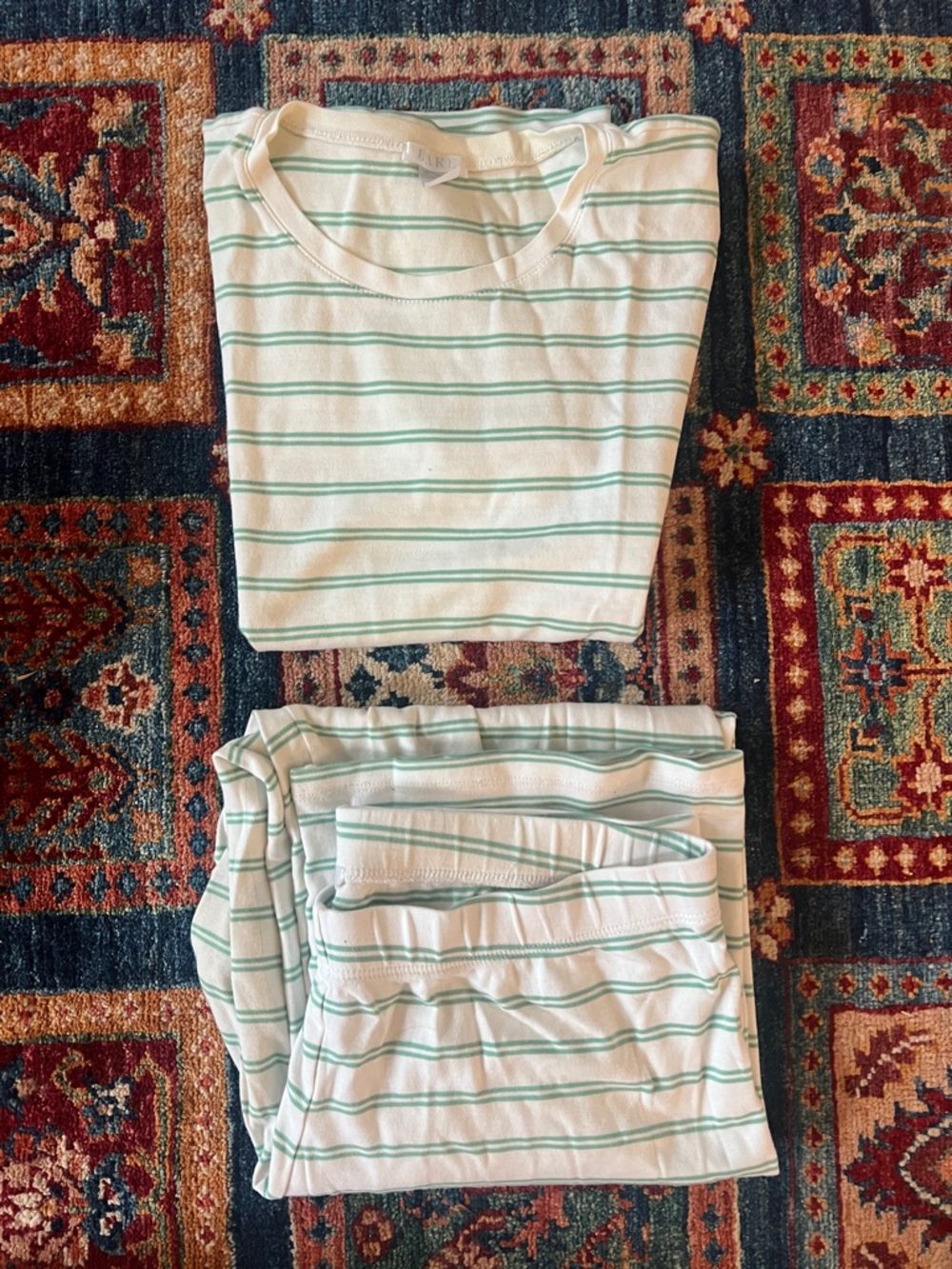 Women's Striped Cotton Sleep Set - White with Mint Stripes